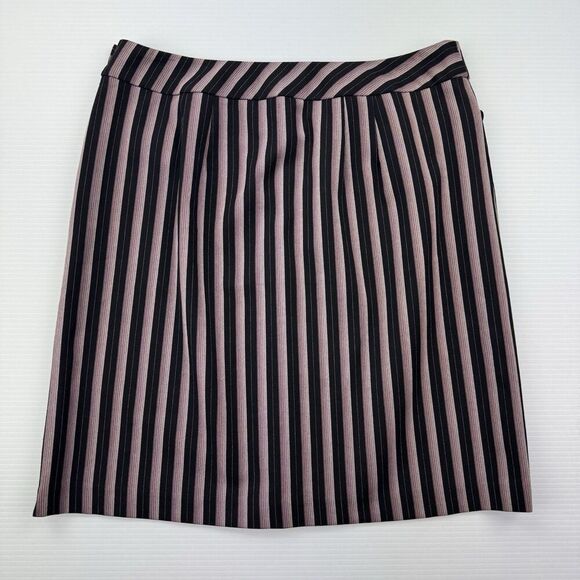 Ann Taylor Loft Skirt 8 Black Purple Stripe Button Detail Pleated Front Lined - Picture 6 of 10